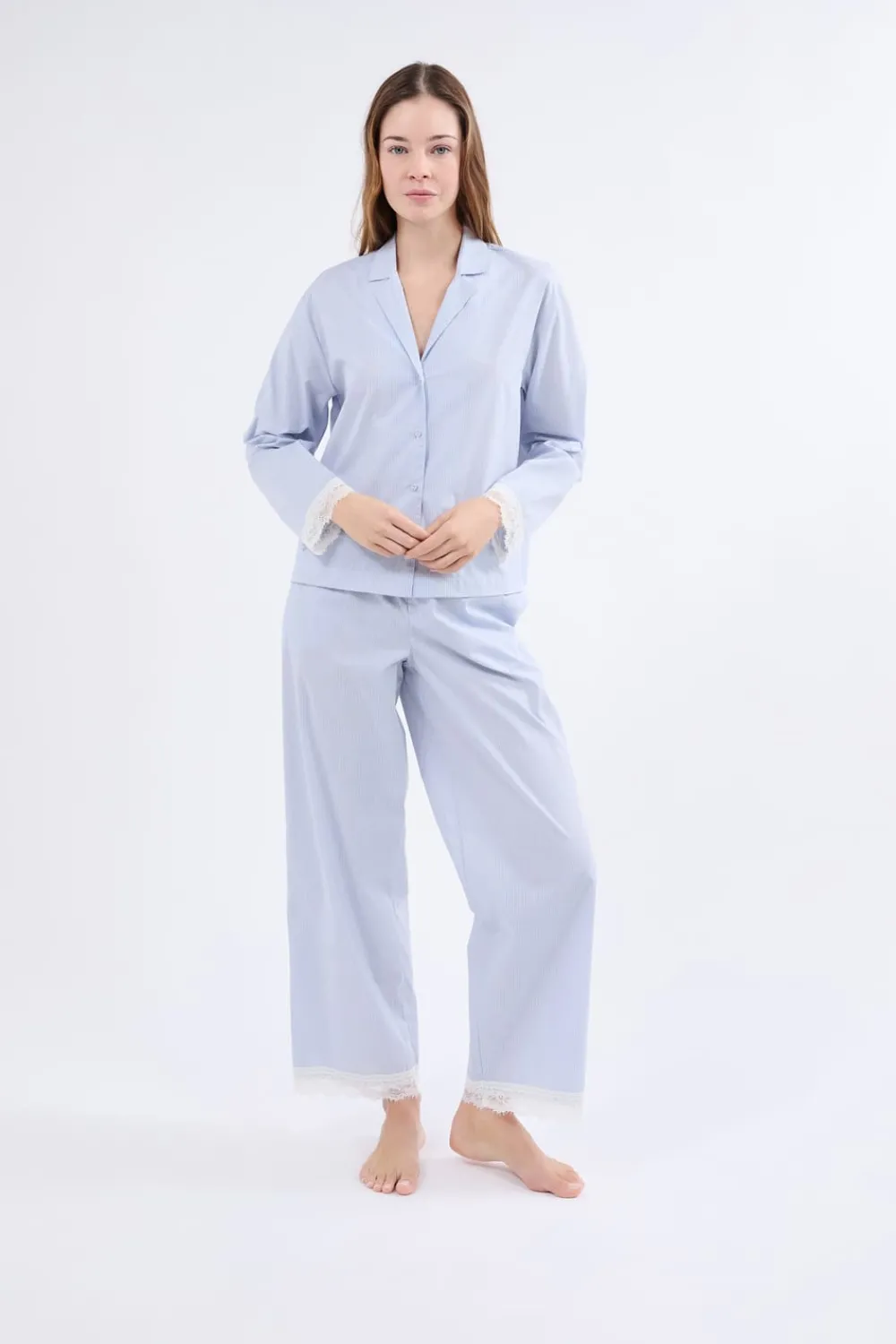 New ETAM Camisa de pijama de manga larga a rayas AZUL