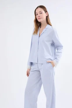 New ETAM Camisa de pijama de manga larga a rayas AZUL
