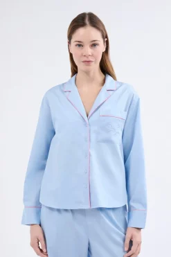 Clearance ETAM Camisa de pijama de manga larga de algodón AZUL CLARO