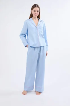 Clearance ETAM Camisa de pijama de manga larga de algodón AZUL CLARO