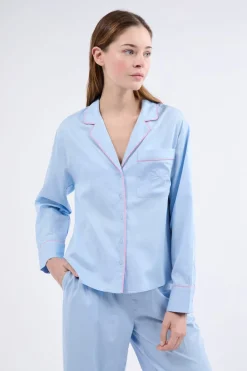 Clearance ETAM Camisa de pijama de manga larga de algodón AZUL CLARO