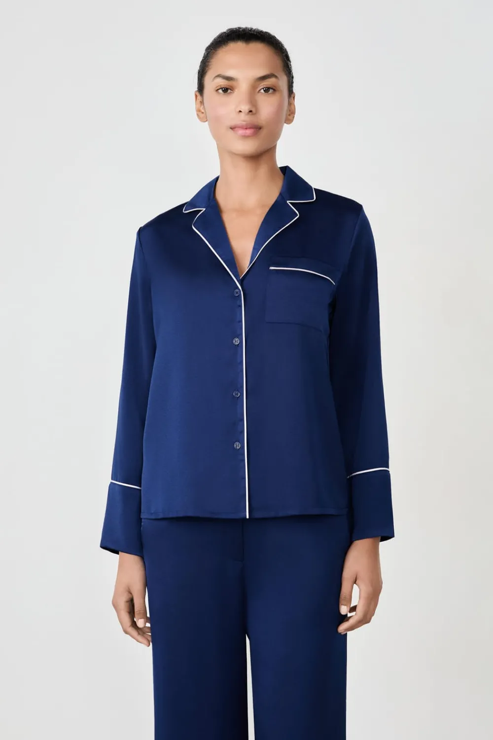 Outlet ETAM Camisa de pijama de manga larga satinada AZUL MARINO