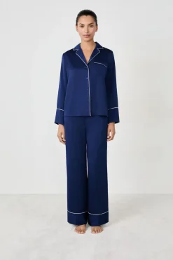 Outlet ETAM Camisa de pijama de manga larga satinada AZUL MARINO