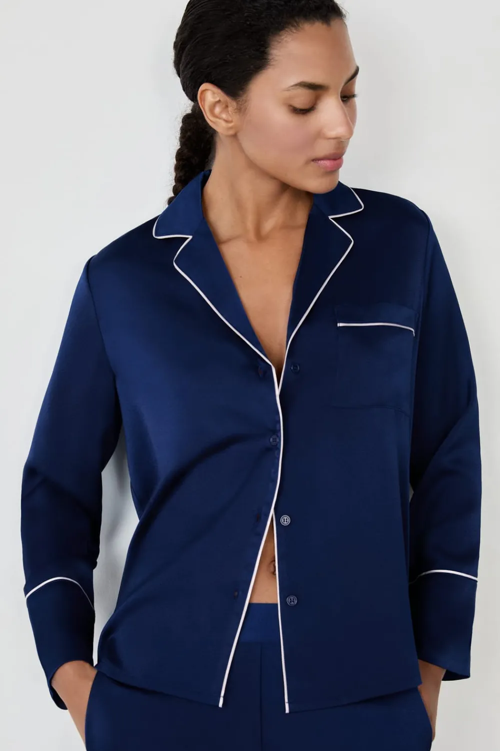 Outlet ETAM Camisa de pijama de manga larga satinada AZUL MARINO