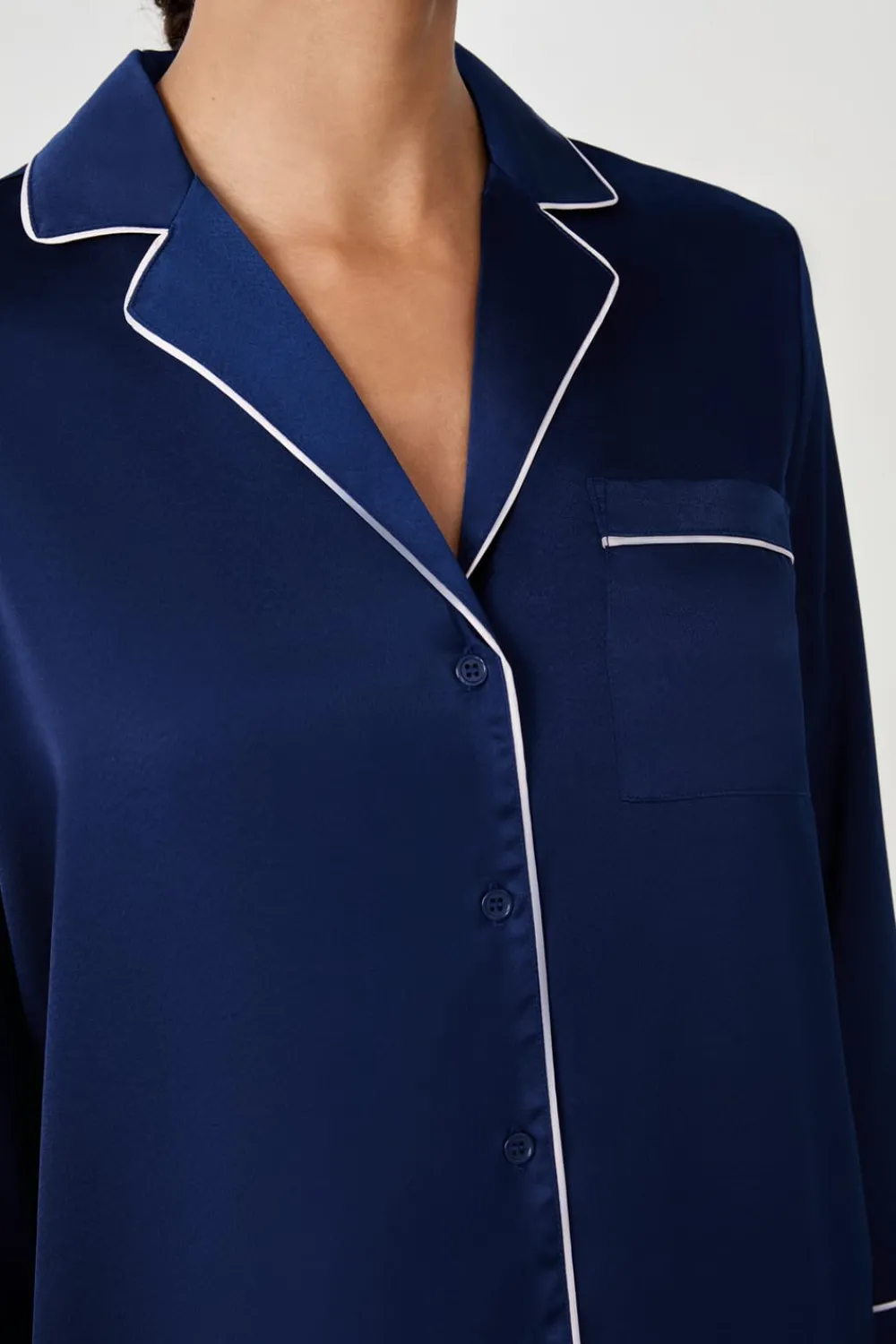 Outlet ETAM Camisa de pijama de manga larga satinada AZUL MARINO