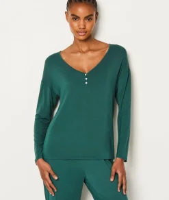 Outlet ETAM Camisa de pijama de manga larga abotonada de modal VERDE ABETO