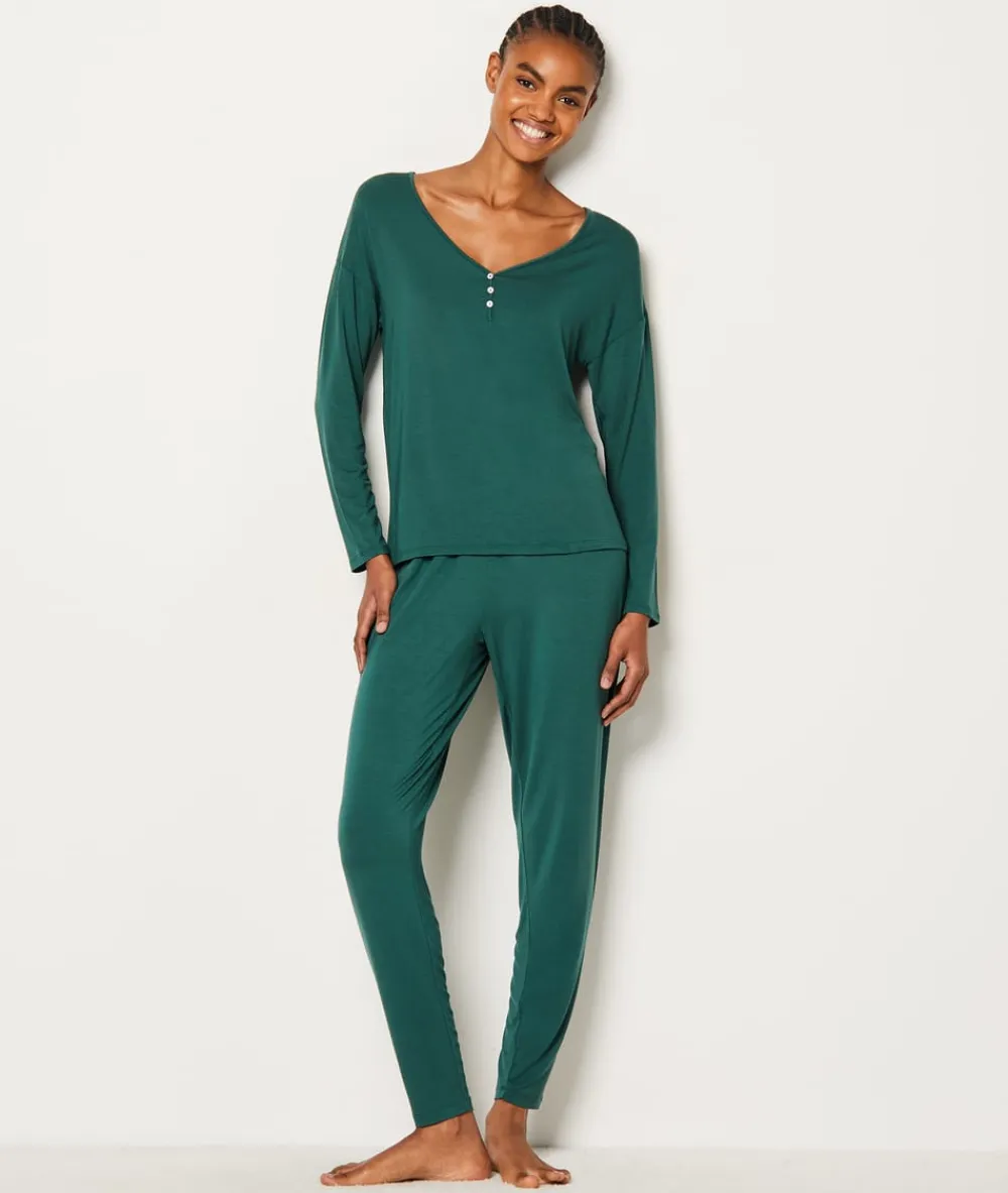 Outlet ETAM Camisa de pijama de manga larga abotonada de modal VERDE ABETO