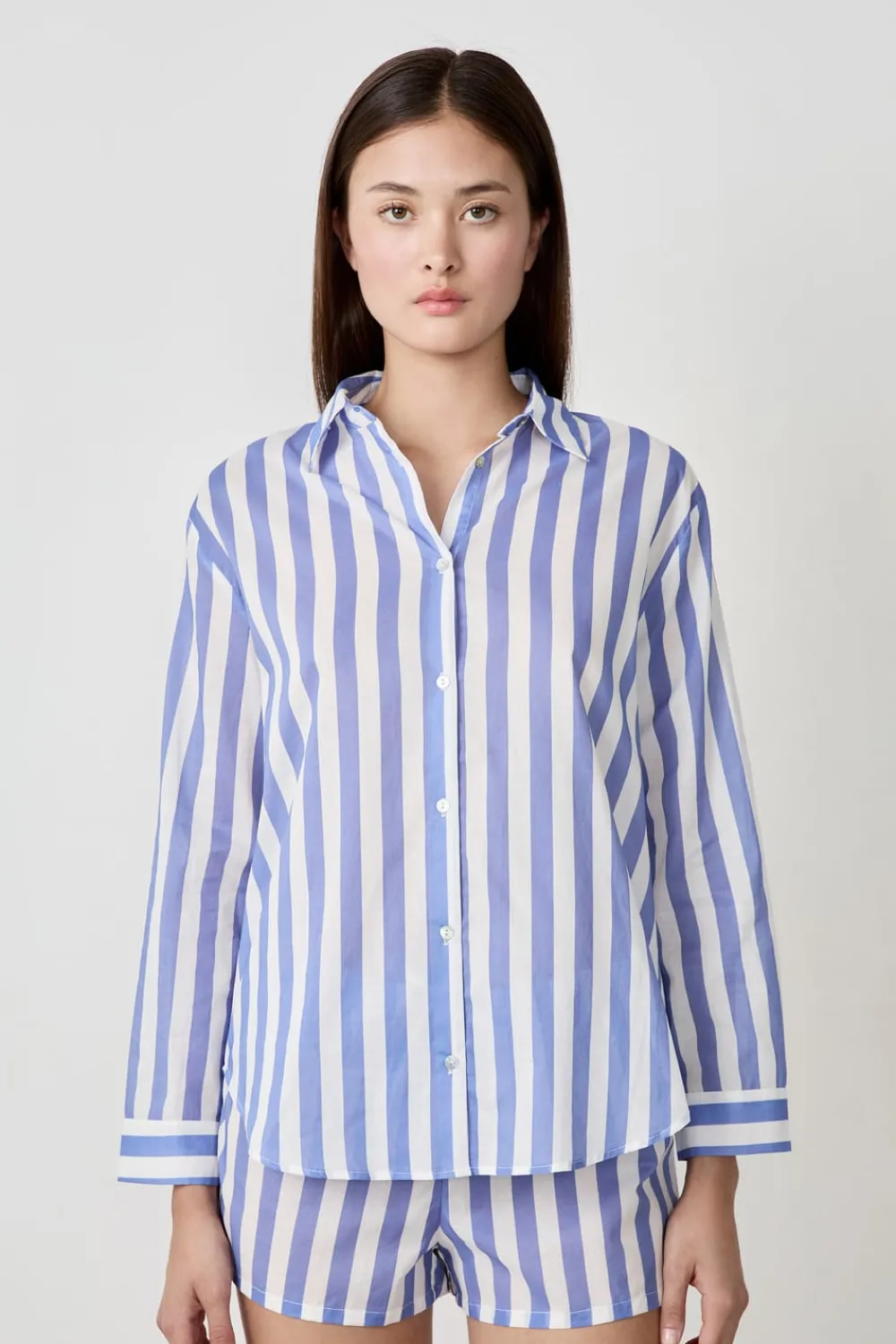 Clearance ETAM Camisa de pijama de rayas de algodón AZUL CLARO