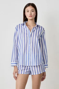 Clearance ETAM Camisa de pijama de rayas de algodón AZUL CLARO