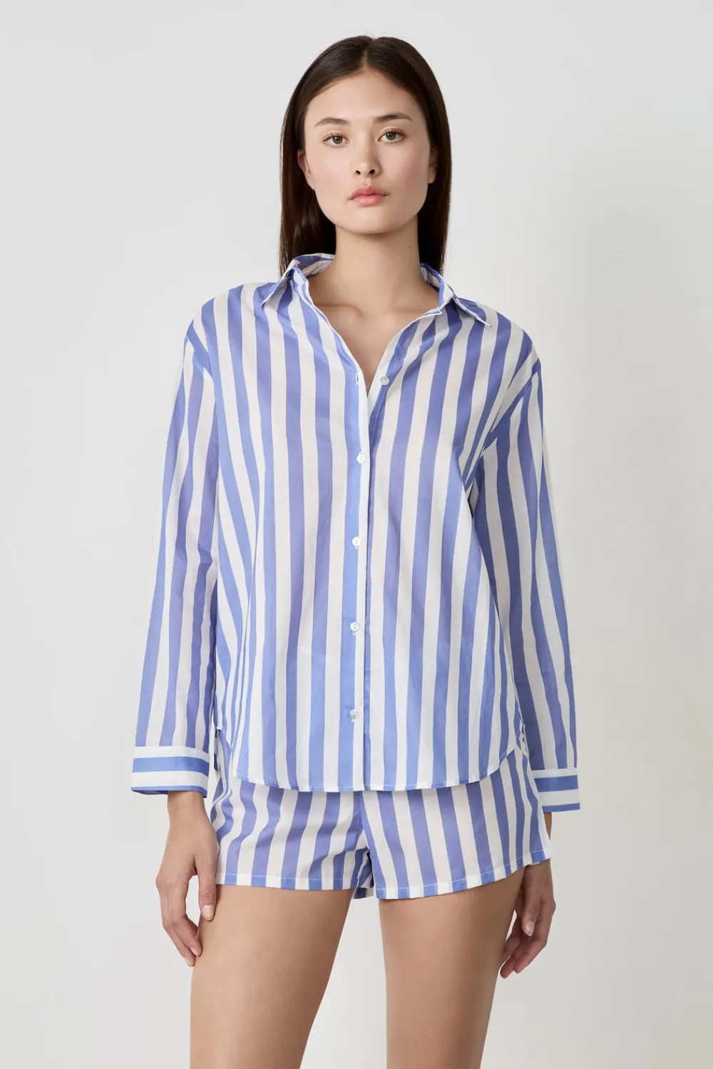 Clearance ETAM Camisa de pijama de rayas de algodón AZUL CLARO