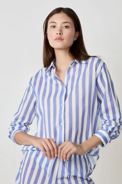 Clearance ETAM Camisa de pijama de rayas de algodón AZUL CLARO