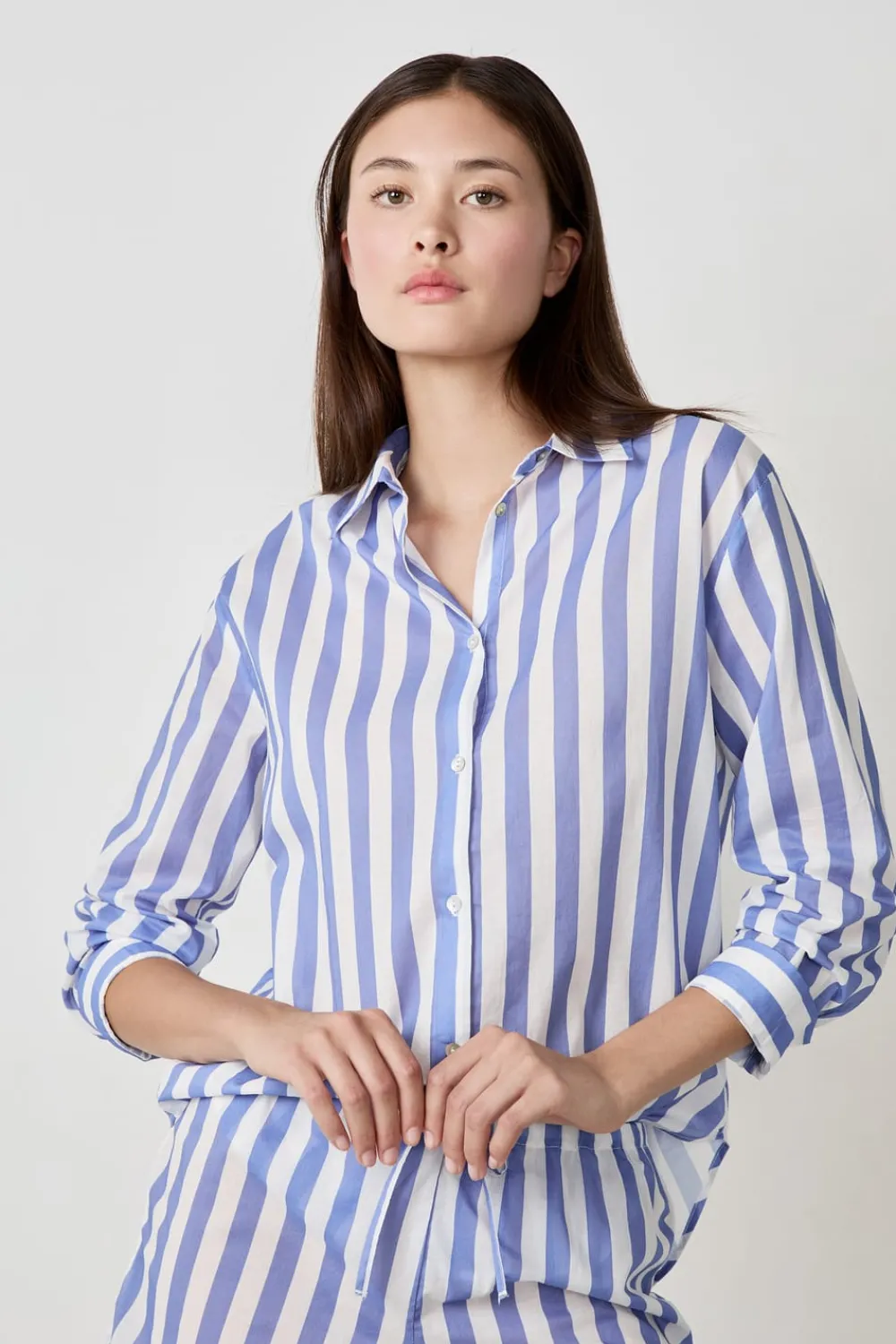 Clearance ETAM Camisa de pijama de rayas de algodón AZUL CLARO