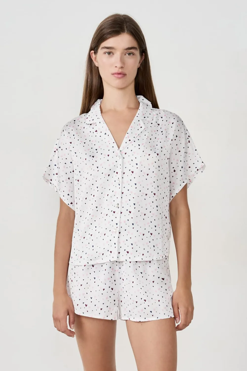 New ETAM Camisa de pijama de satén con estampado de corazones MULTICOLOR