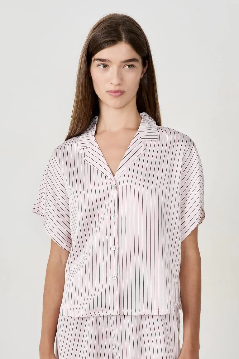 Sale ETAM Camisa de pijama de satén a rayas IMP FD ECRU