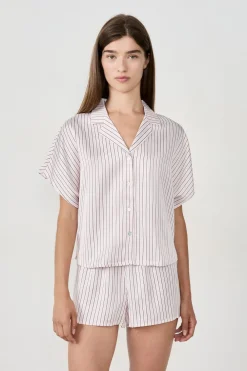 Sale ETAM Camisa de pijama de satén a rayas IMP FD ECRU