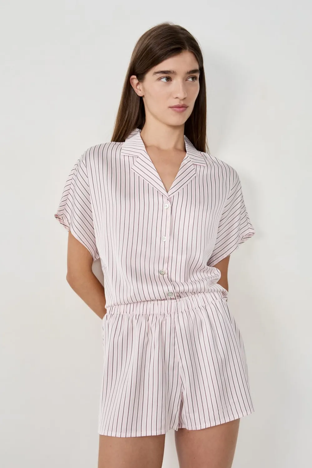 Sale ETAM Camisa de pijama de satén a rayas IMP FD ECRU