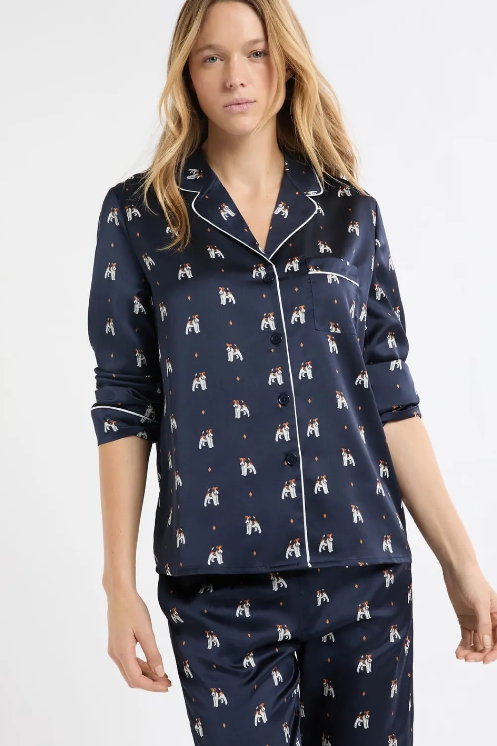 Outlet ETAM Camisa de pijama de satén con estampado de perros IMP FD marino