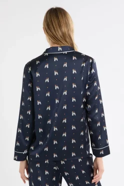 Outlet ETAM Camisa de pijama de satén con estampado de perros IMP FD marino