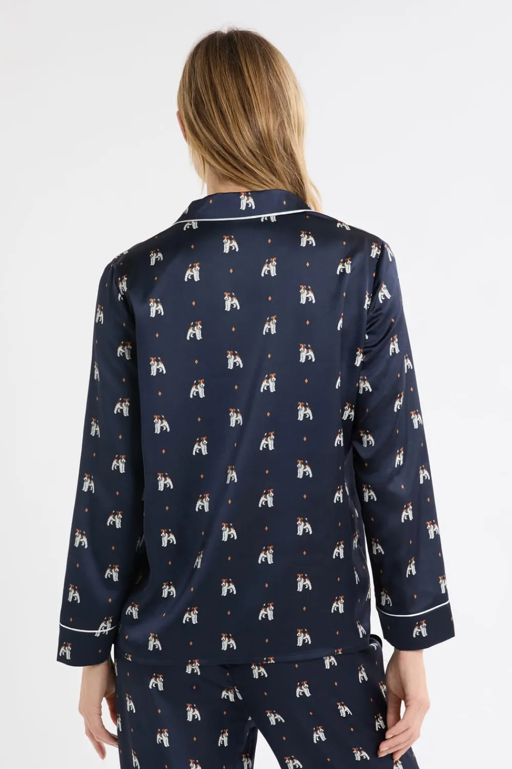 Outlet ETAM Camisa de pijama de satén con estampado de perros IMP FD marino