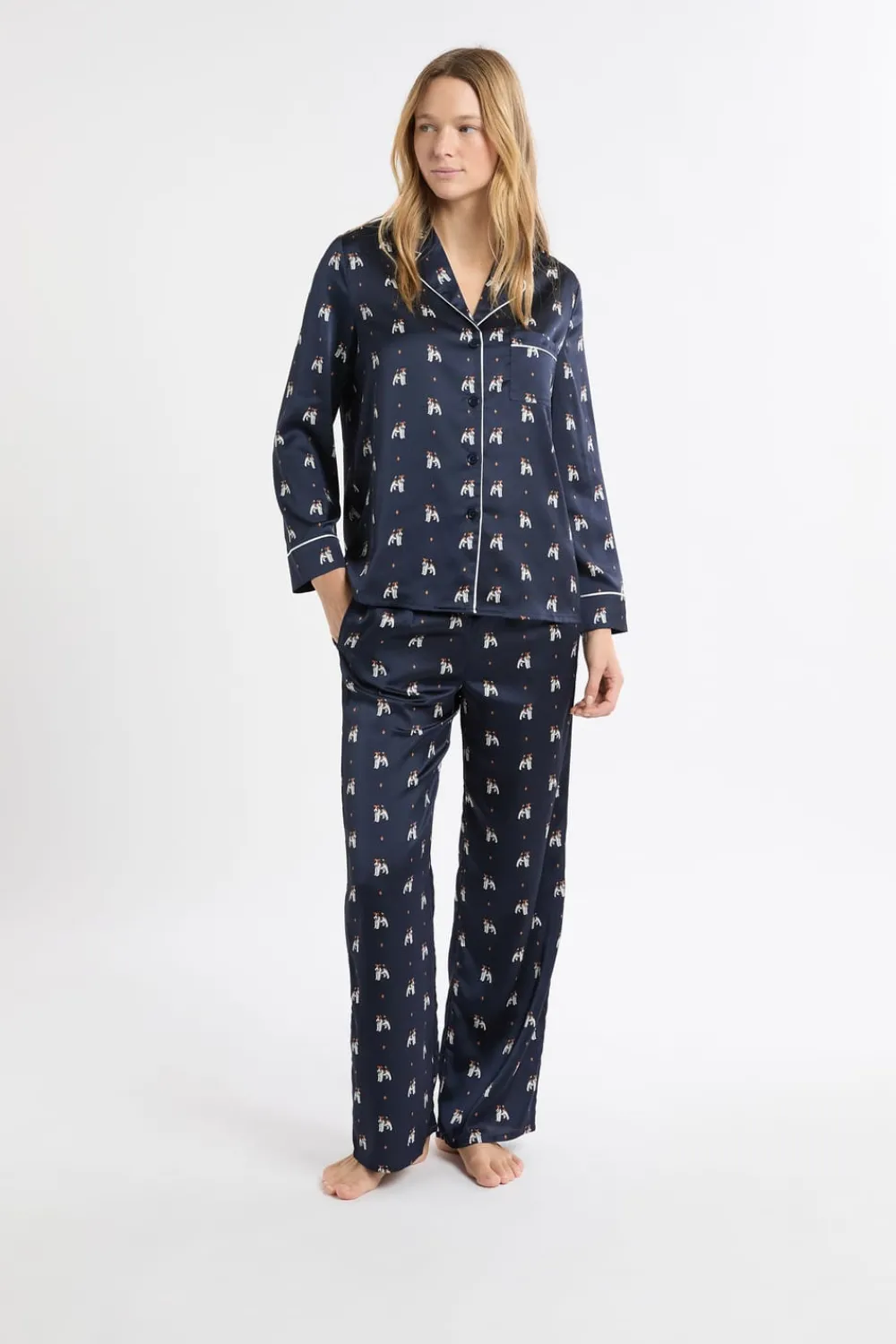 Outlet ETAM Camisa de pijama de satén con estampado de perros IMP FD marino