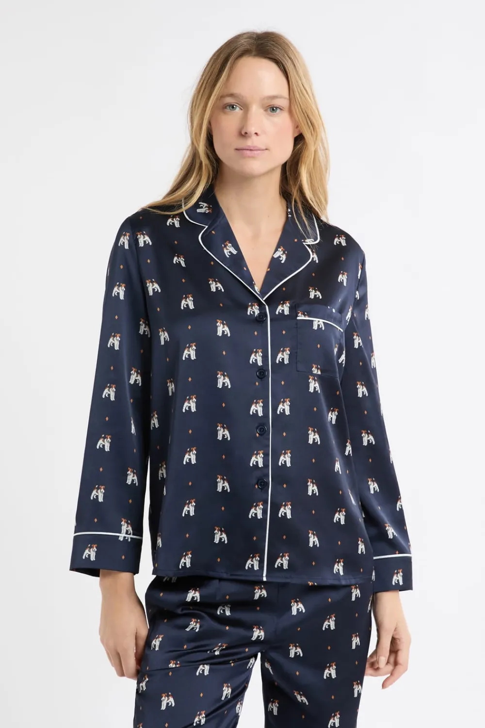 Outlet ETAM Camisa de pijama de satén con estampado de perros IMP FD marino