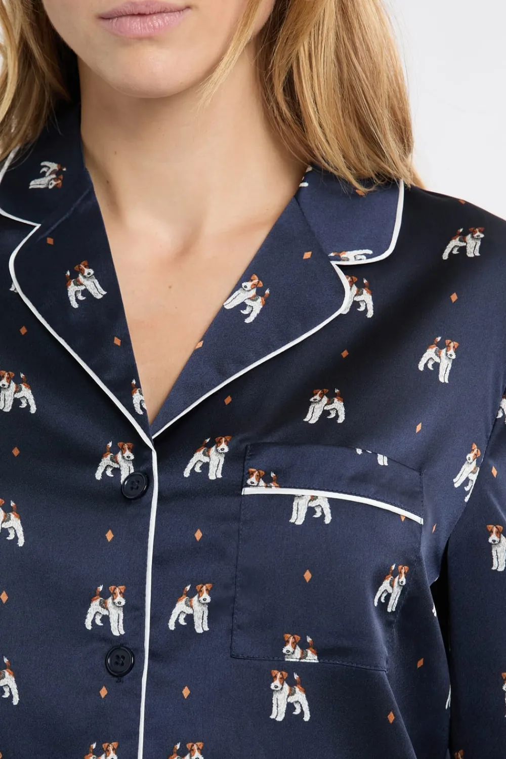 Outlet ETAM Camisa de pijama de satén con estampado de perros IMP FD marino