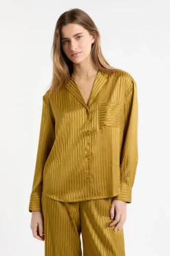 ETAM Camisa de pijama de satén a rayas VERDE