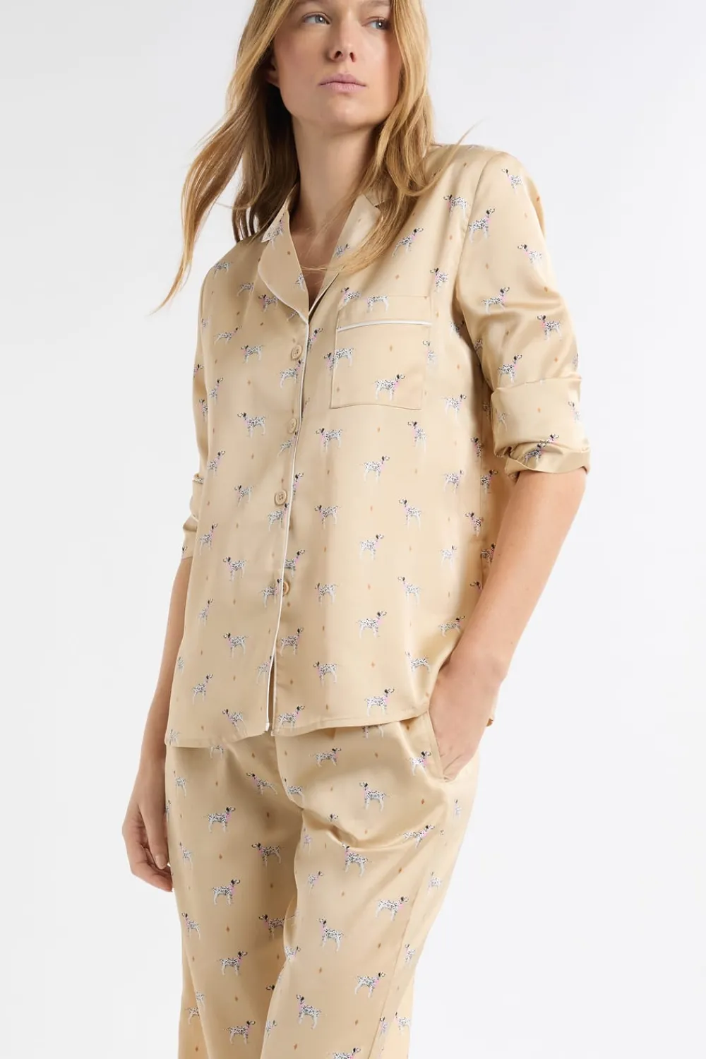 ETAM Camisa de pijama de satén con estampado de perros IMP FONDO ROSA