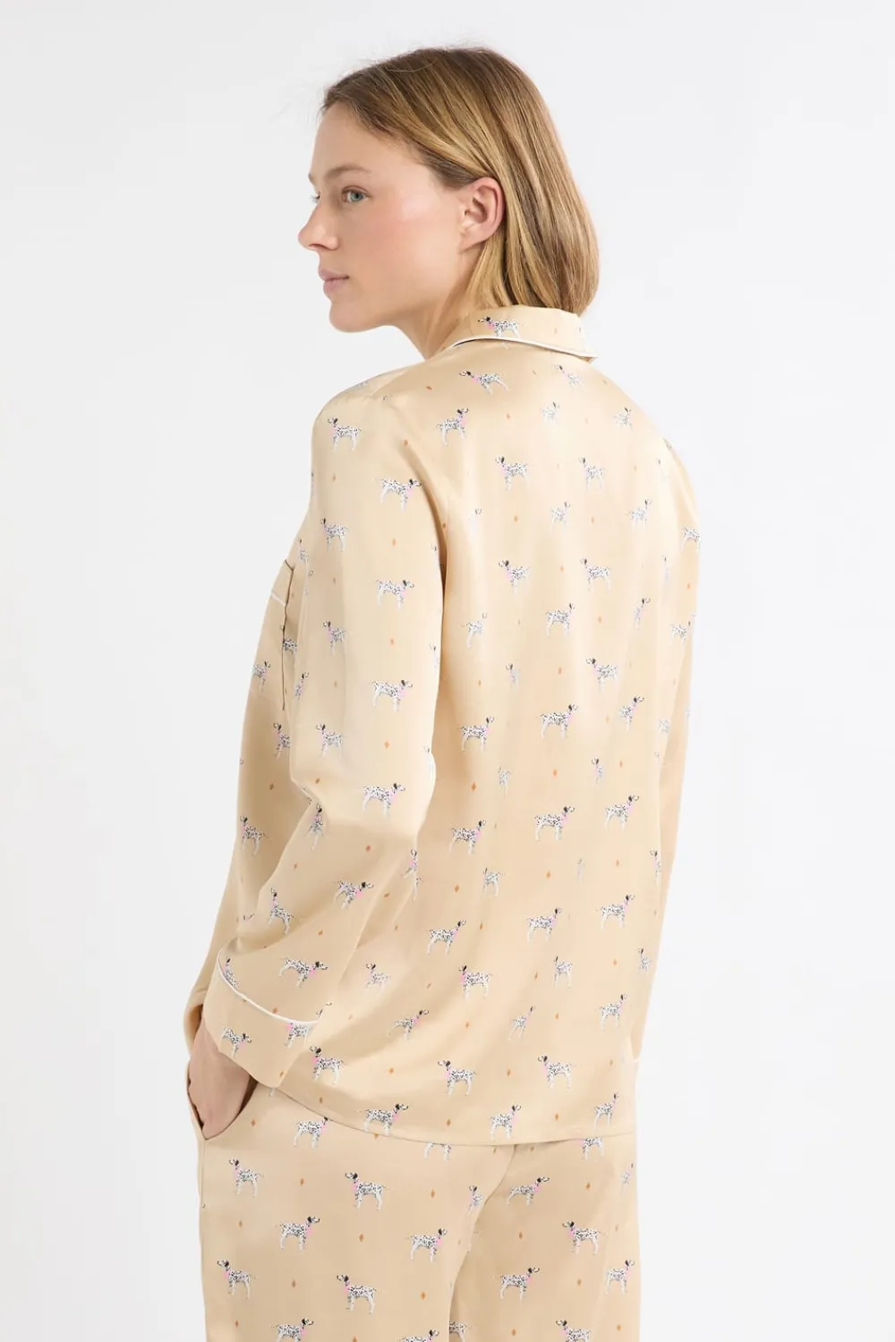 ETAM Camisa de pijama de satén con estampado de perros IMP FONDO ROSA