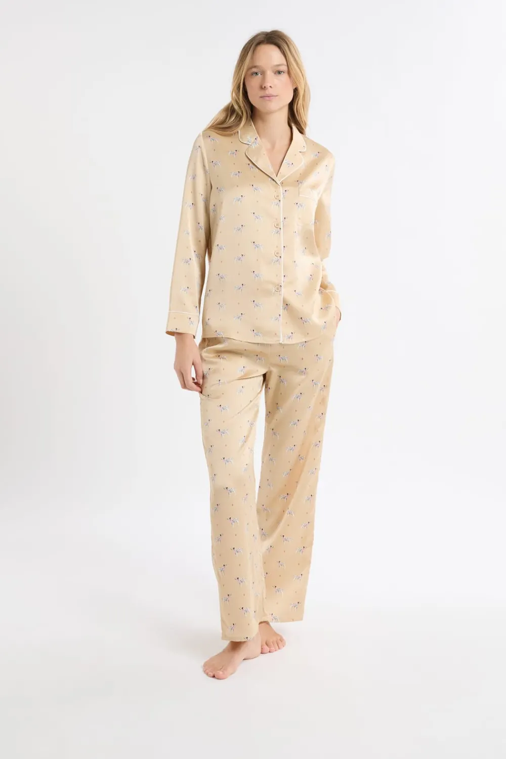 ETAM Camisa de pijama de satén con estampado de perros IMP FONDO ROSA
