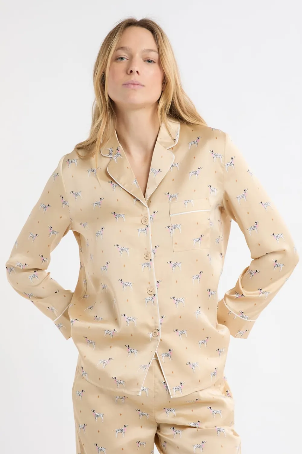 ETAM Camisa de pijama de satén con estampado de perros IMP FONDO ROSA