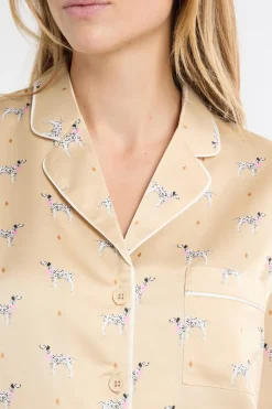 ETAM Camisa de pijama de satén con estampado de perros IMP FONDO ROSA