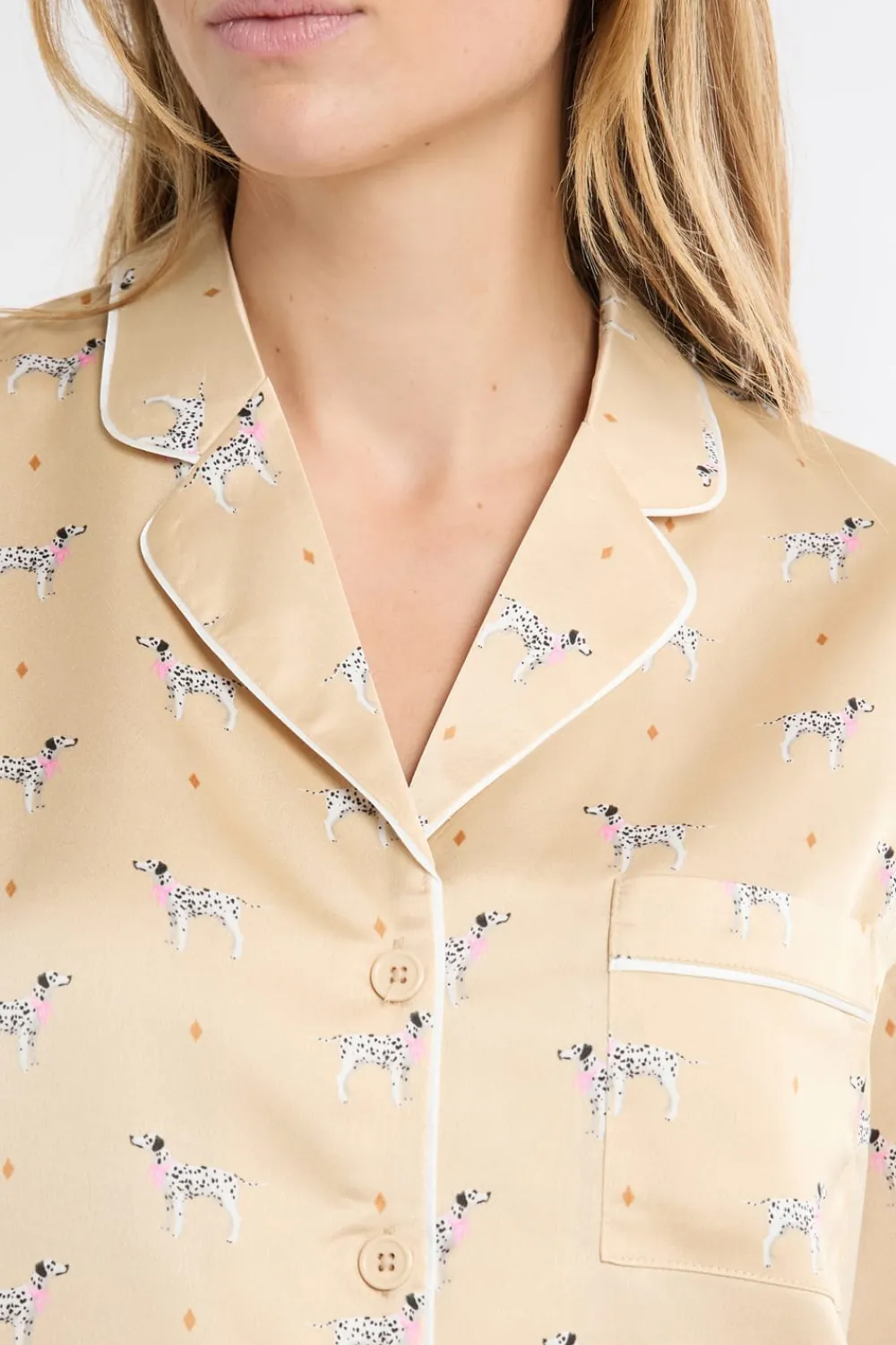 ETAM Camisa de pijama de satén con estampado de perros IMP FONDO ROSA