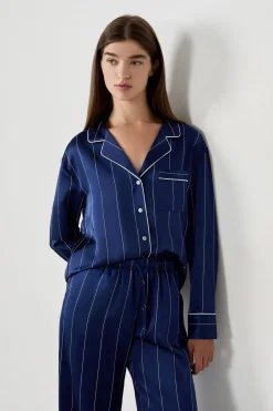 Sale ETAM Camisa de pijama de satén a rayas AZUL MARINO