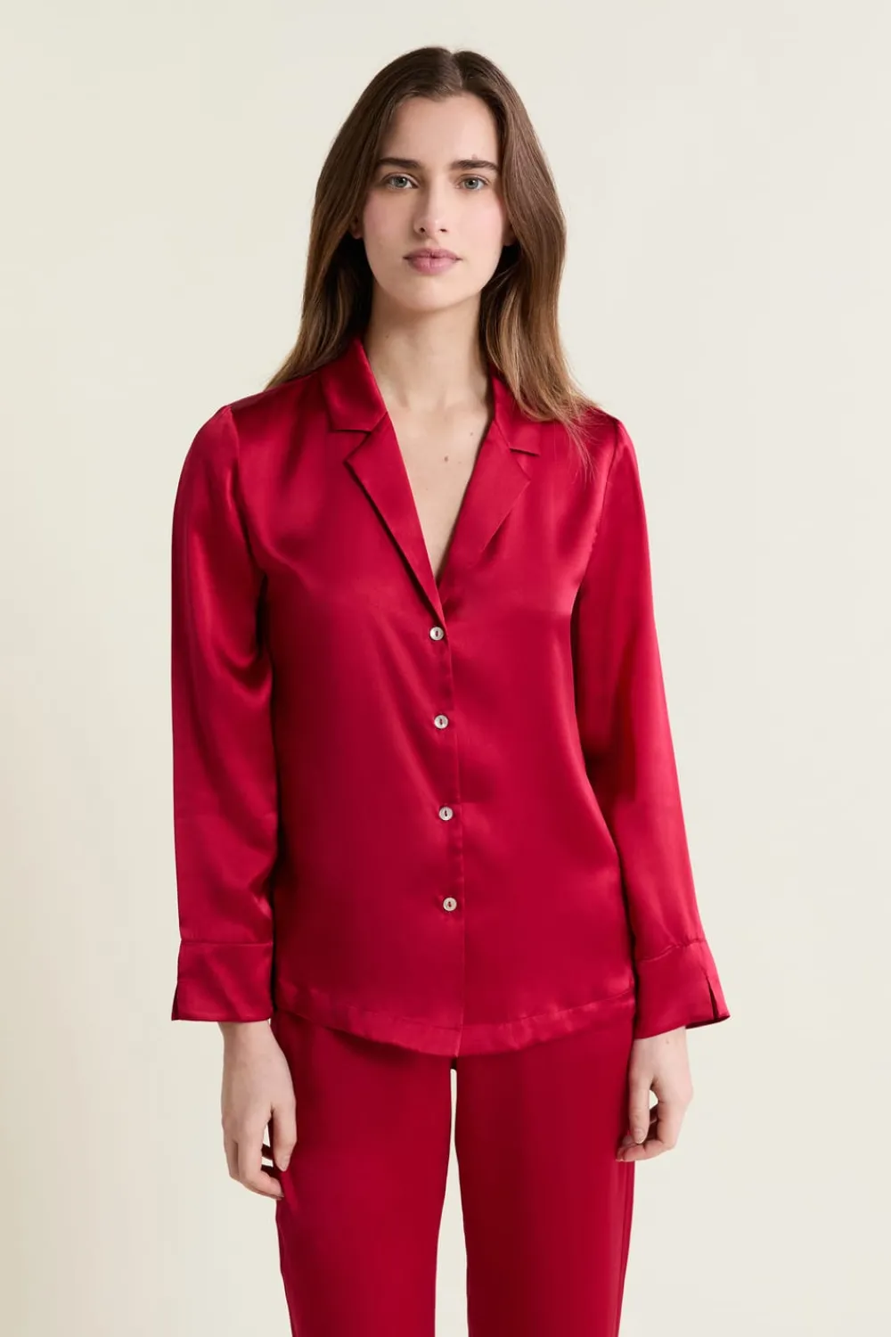 Hot ETAM Camisa de pijama de seda ROJO CARDENAL