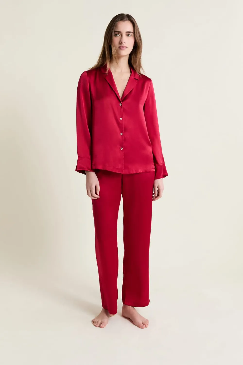 Hot ETAM Camisa de pijama de seda ROJO CARDENAL