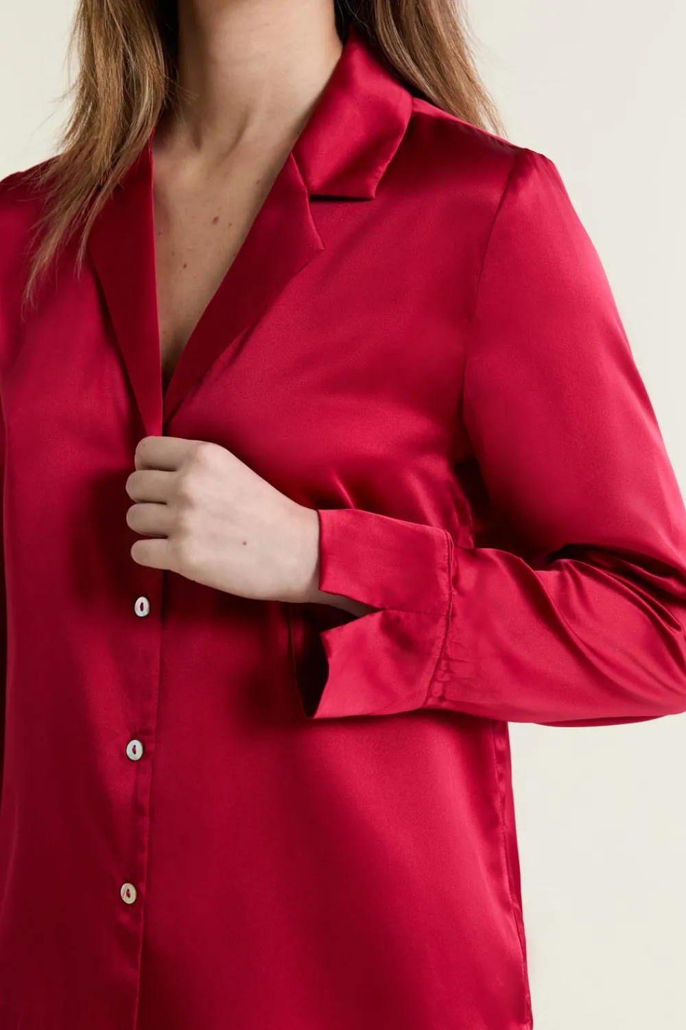 Hot ETAM Camisa de pijama de seda ROJO CARDENAL