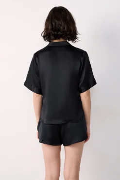 Outlet ETAM Camisa de pijama de seda de manga corta NEGRO