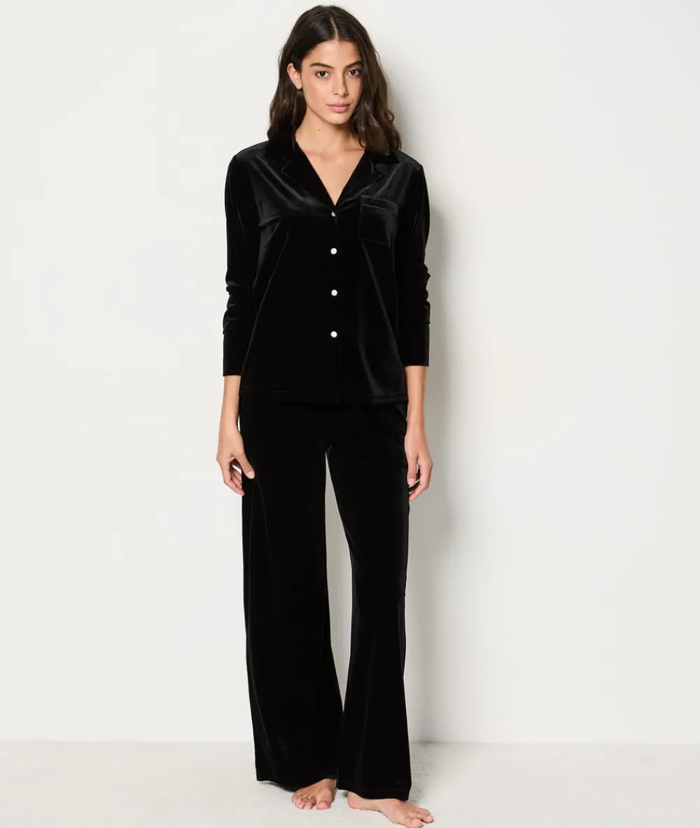 Clearance ETAM Camisa de pijama de terciopelo NEGRO