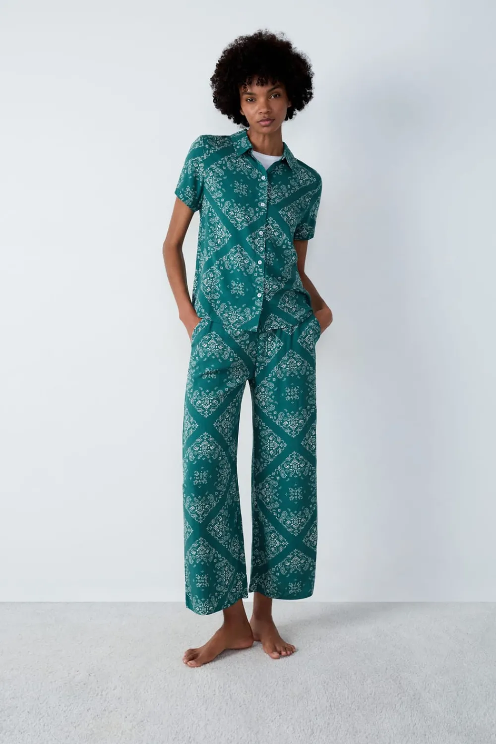 Best ETAM Camisa de pijama estampada de manga corta KAKI