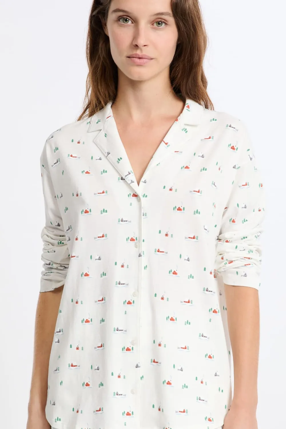 ETAM Camisa de pijama estampada de algodón CRUDO