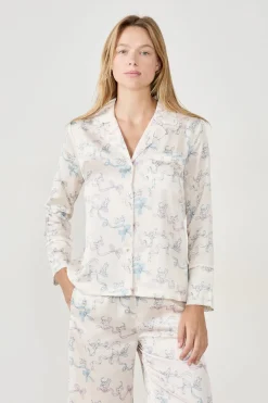 Discount ETAM Camisa de pijama estampada satinada ESTAMPADO BLANCO ROTO