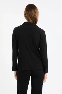 New ETAM Camisa de pijama Richelieu de punto elástico NEGRO