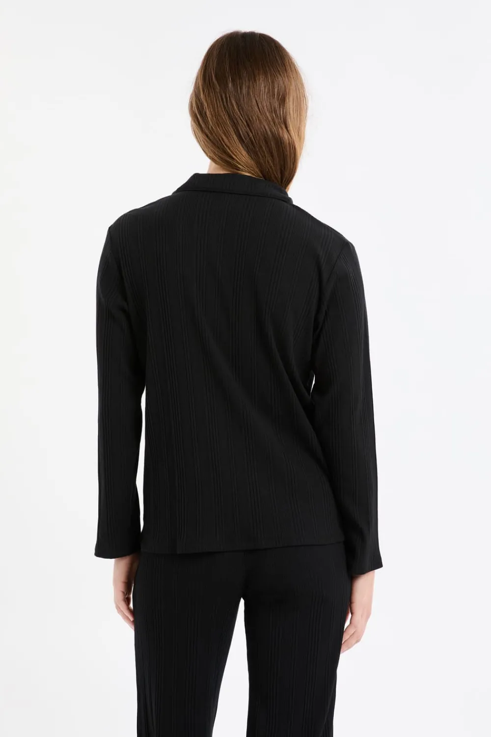New ETAM Camisa de pijama Richelieu de punto elástico NEGRO