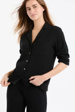 New ETAM Camisa de pijama Richelieu de punto elástico NEGRO