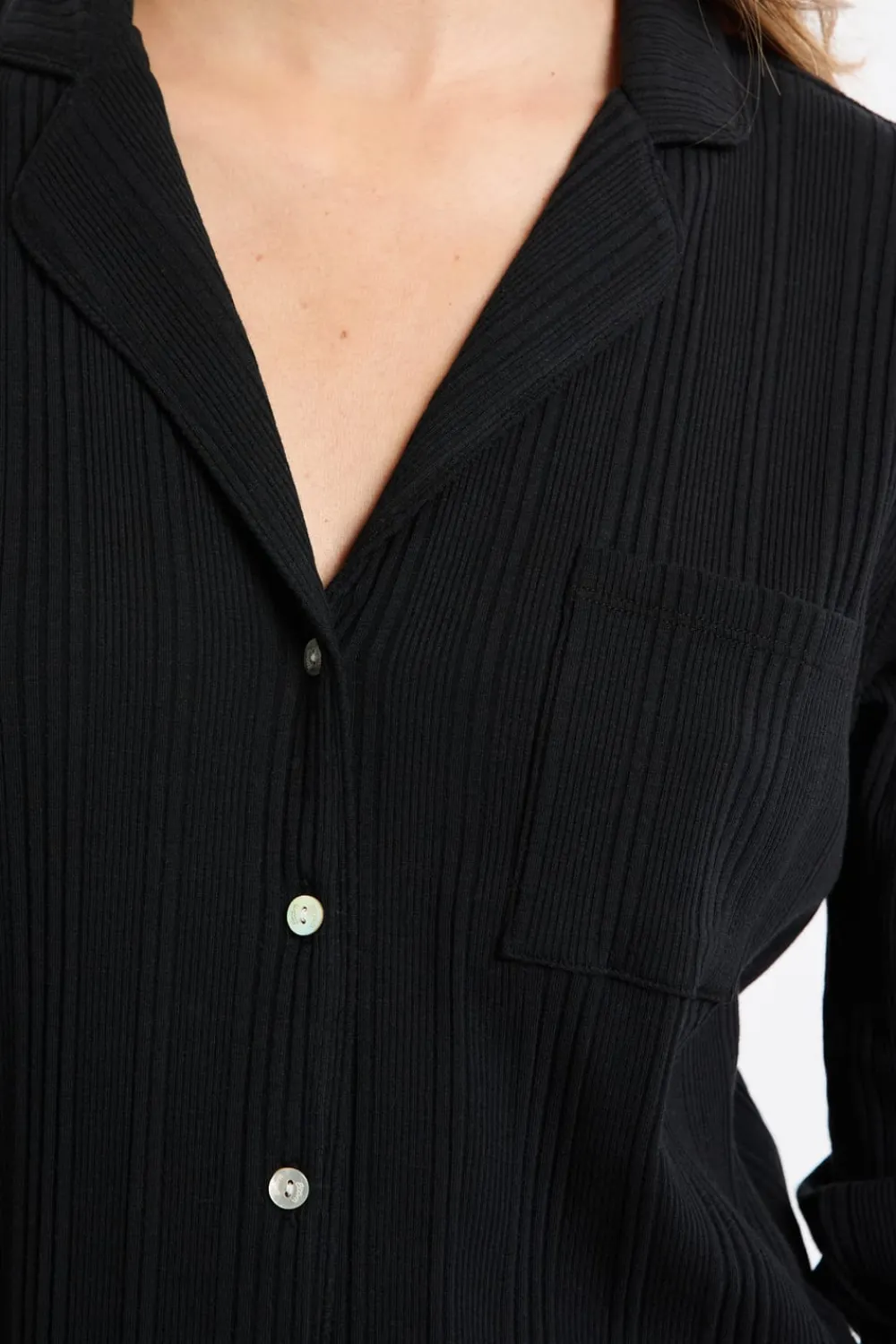 New ETAM Camisa de pijama Richelieu de punto elástico NEGRO