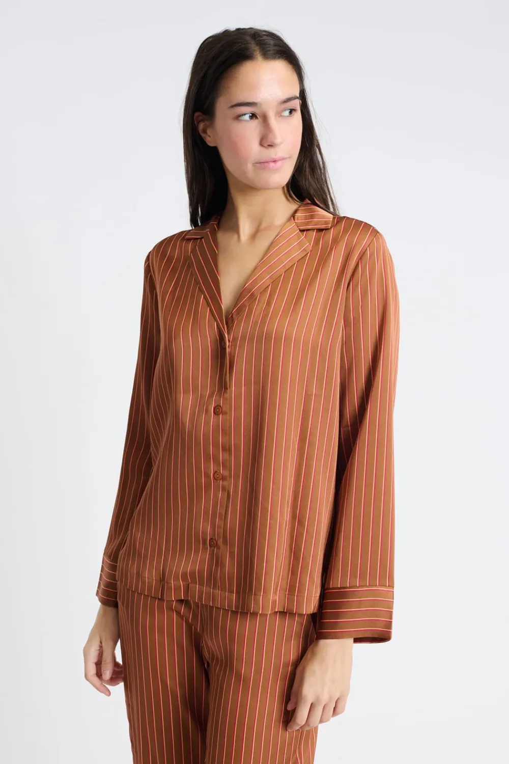 New ETAM Camisa de pijama satinada a rayas BRONZE