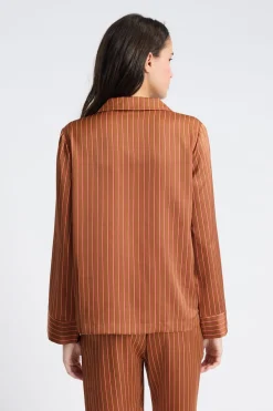 New ETAM Camisa de pijama satinada a rayas BRONZE