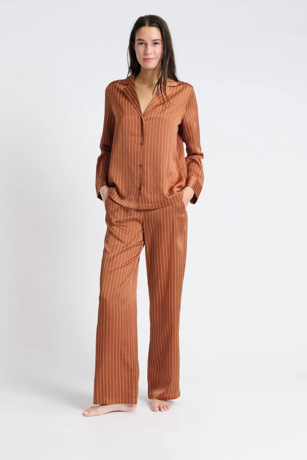 New ETAM Camisa de pijama satinada a rayas BRONZE
