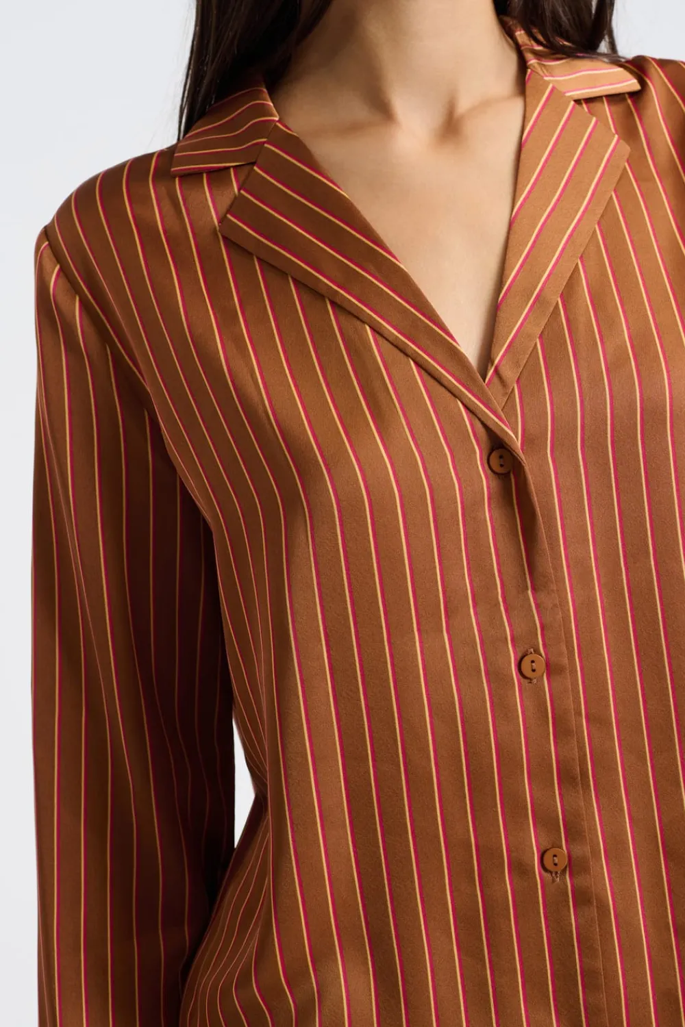 New ETAM Camisa de pijama satinada a rayas BRONZE